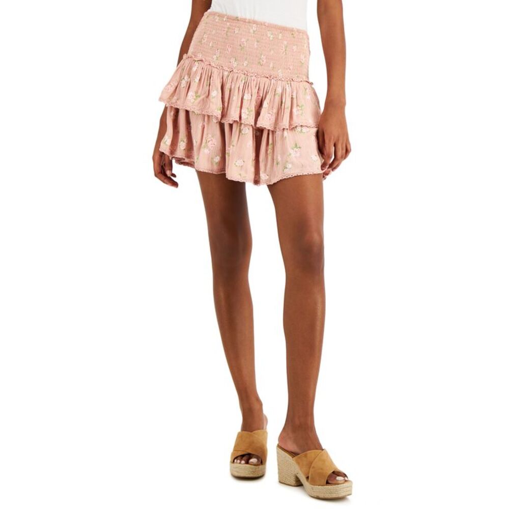 Lucky Brand Womens Floral Print Tiered Mini Skirt